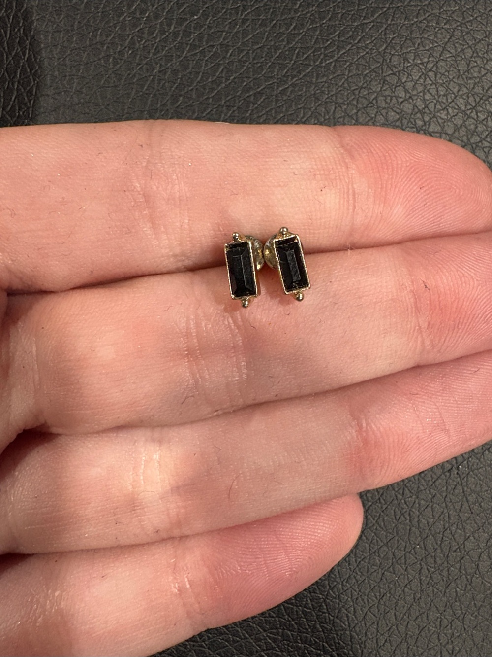 Gold-Trim Black Rectangular Stud Earrings - Women Jewelry
